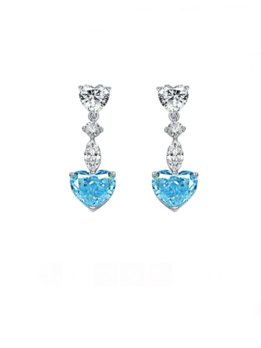 Sea Blue [E 1674] 925 Sterling Silver High Carbon Diamond Heart Luxury Drop Earring